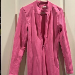 No Brand one piece ZipUp Pink BodyCon ribbed Jumpsuit long sleeve women size XL